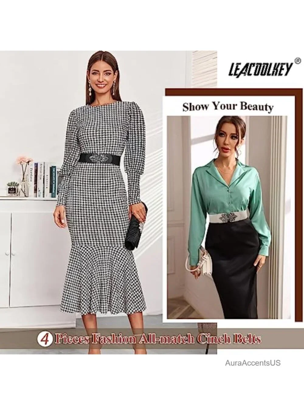 4 Pack Wide Elastic Waist Belt for Dress Plus Size Vintage Stretch Belt 2.36